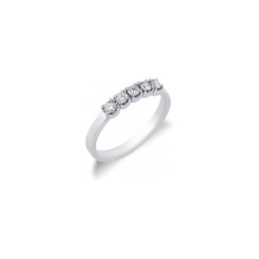 Gioielli di Valenza anello veretta a 5 pietre in oro bianco 18k con diamanti ct. 0,35
