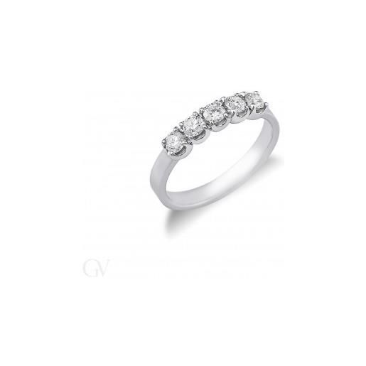 Gioielli di Valenza anello veretta a 5 pietre in oro bianco 18k con diamanti ct. 0,50