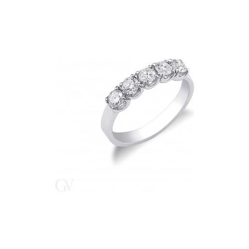 Gioielli di Valenza anello veretta a 5 pietre in oro bianco 18k con diamanti ct. 0,75