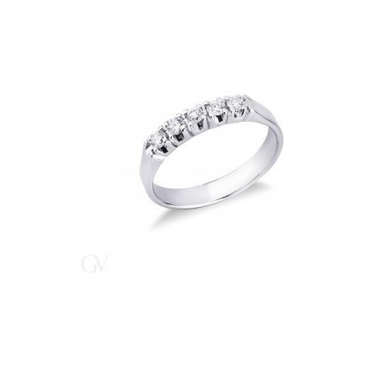 Gioielli di Valenza anello veretta a 5 pietre in oro bianco 18k con diamanti, 0,25 ct