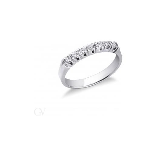 Gioielli di Valenza anello veretta a 7 pietre in oro bianco 18k con diamanti, ct. 0,30