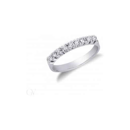 Gioielli di Valenza anello veretta a 9 pietre in oro bianco 18k con diamanti, ct 0,30