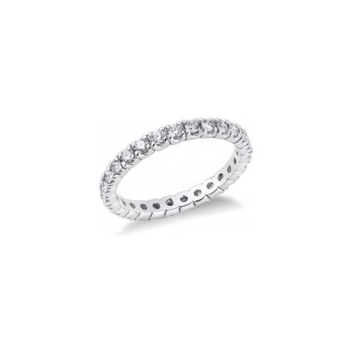 Gioielli di Valenza anello modello eternity a griffe in oro bianco 18k e diamanti