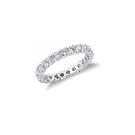 Gioielli di Valenza anello modello eternity a griffe in oro bianco 18k con diamanti