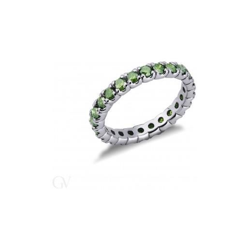 Gioielli di Valenza anello eternity in oro bianco 18k con diamanti verdi