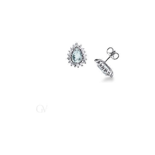 Gioielli di Valenza orecchini in oro bianco 18k con acquamarina a goccia e diamanti