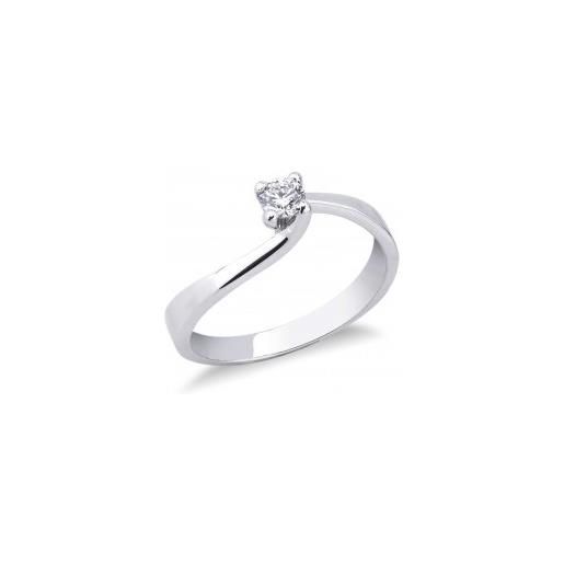 Gioielli di Valenza anello solitario griffe a 4 punte in oro bianco 18k con diamante ct. 0,20