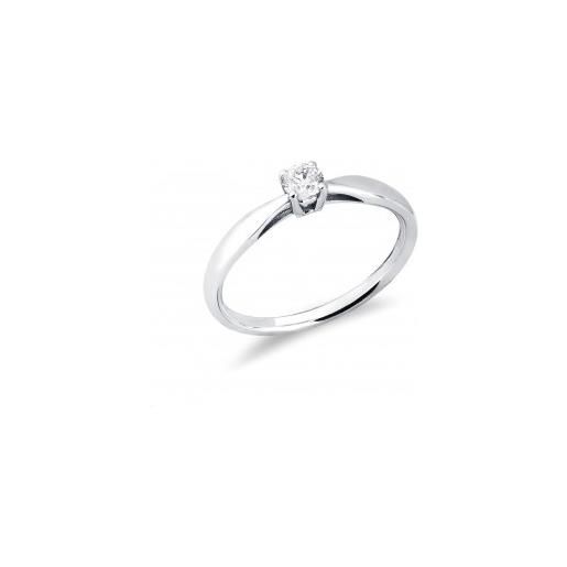 Gioielli di Valenza anello solitario a 4 punte in oro bianco 18k con diamante ct. 0,20. 