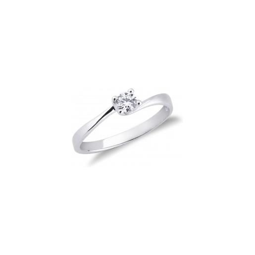 Gioielli di Valenza anello solitario a 4 griffe in oro bianco 18k con diamante ct. 0,20. 