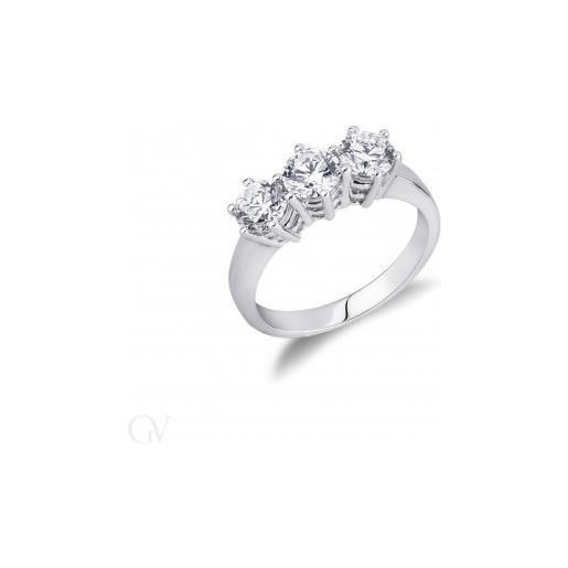 Gioielli di Valenza anello trilogy in oro bianco 18k con diamanti, 1,50 ct
