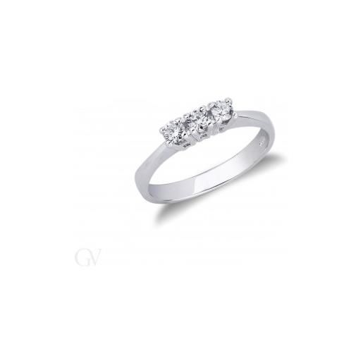 Gioielli di Valenza anello trilogy lineare in oro bianco 18k con diamanti ct. 0,30