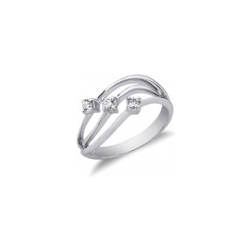 Gioielli di Valenza anello trilogy in oro bianco 18k con diamanti ct. 0,18
