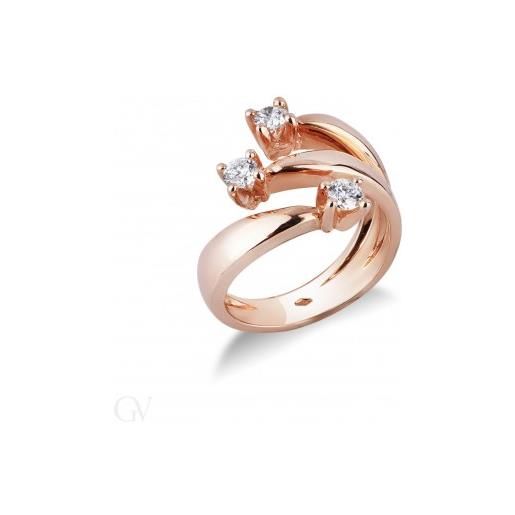 Gioielli di Valenza anello trilogy in oro rosa 18k con diamanti ct. 0,60