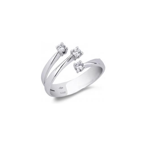 Gioielli di Valenza anello in oro bianco 18k trilogy con fasce incrociate con diamanti
