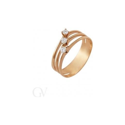 Gioielli di Valenza anello in oro rosa 18k trilogy a 3 fasce con diamanti