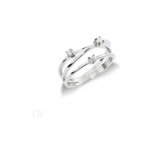 Gioielli di Valenza anello a intreccio in oro bianco 18k con diamanti. 