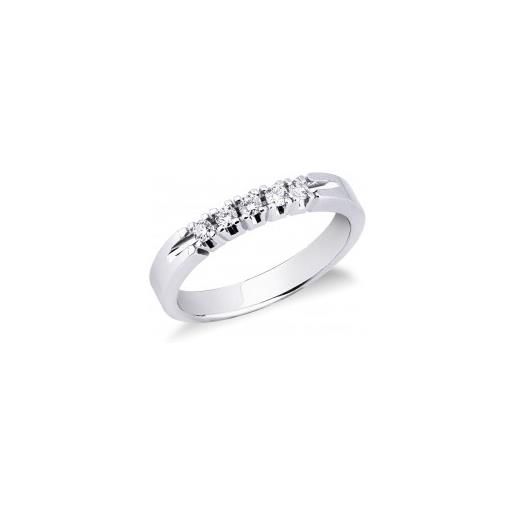 Gioielli di Valenza anello veretta a 5 pietre in oro bianco 18k con diamanti ct. 0,20