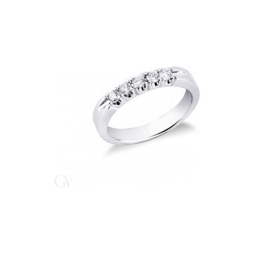 Gioielli di Valenza anello a 5 pietre in oro bianco 18k con diamanti ct 0,30