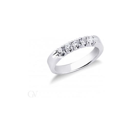 Gioielli di Valenza anello veretta diamantata ai lati a 5 pietre in oro bianco 18k con diamanti ct. 0,50