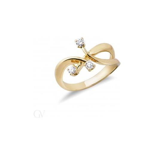 Gioielli di Valenza anello trilogy in oro giallo 18k con diamanti ct. 0,22