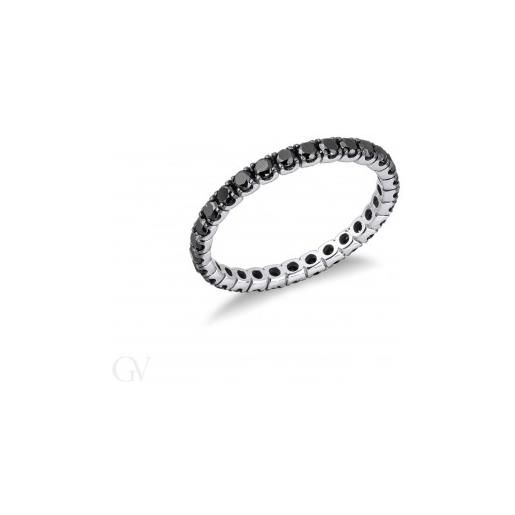 Gioielli di Valenza anello eternity a griffe in oro bianco 18k con diamanti neri e punte brunite