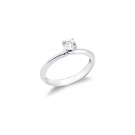 Gioielli di Valenza anello solitario griffe a 4 punte in oro bianco 18k con diamante ct. 0,30. 