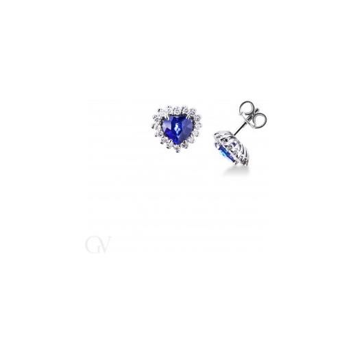 Gioielli di Valenza orecchini in oro bianco 18k con zaffiri blu taglio cuore e diamanti
