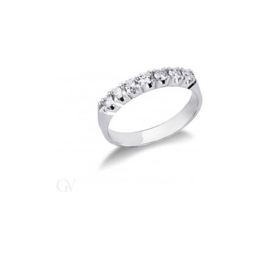 Gioielli di Valenza anello veretta a 7 pietre in oro bianco 18k con diamanti, ct. 0,40