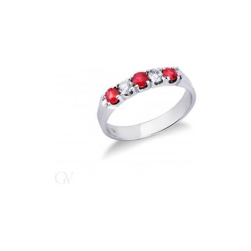 Gioielli di Valenza anello veretta a 5 pietre in oro bianco 18k con diamanti e rubini alternati