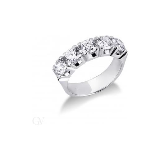 Gioielli di Valenza anello veretta a 5 pietre in oro bianco 18k con diamanti ct. 2,50. 