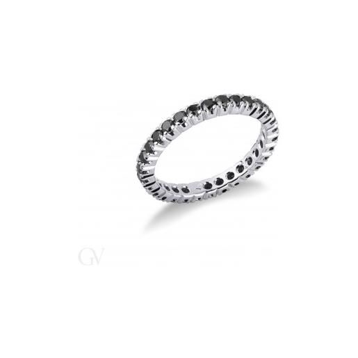 Gioielli di Valenza anello eternity a griffe in oro bianco 18k con diamanti neri