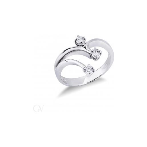 Gioielli di Valenza anello trilogy in oro bianco 18k con diamanti, ct. 0,30
