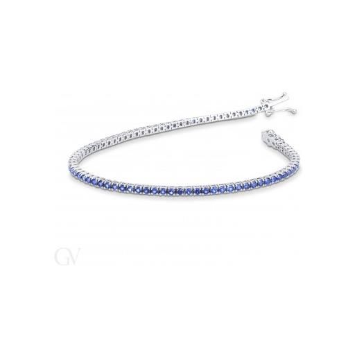 Gioielli di Valenza bracciale tennis filo in oro bianco 18k con zaffiri blu
