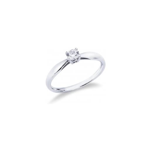 Gioielli di Valenza anello solitario griffe a 4 punte in oro bianco 18k con diamante ct. 0,25. 
