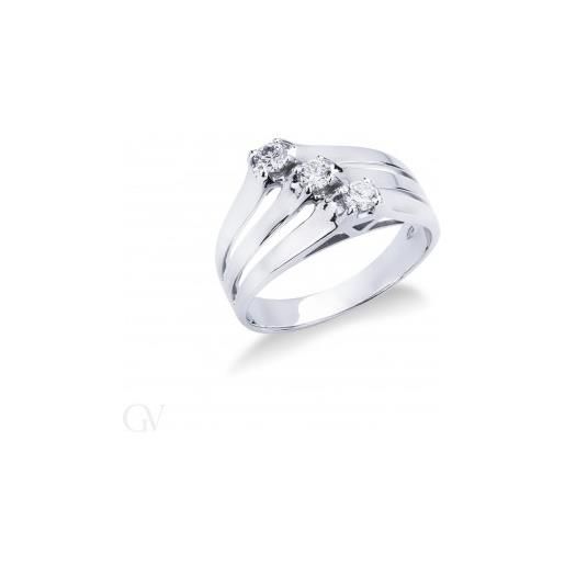 Gioielli di Valenza anello trilogy in oro bianco 18k con diamanti ct. 0,24