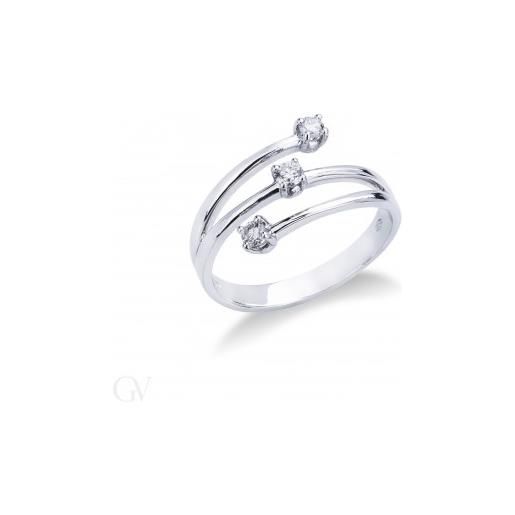Gioielli di Valenza anello trilogy in oro bianco 18k con diamanti ct. 0,15
