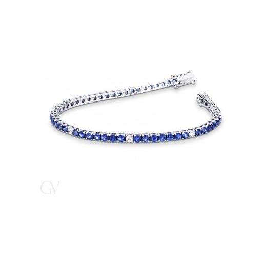 Gioielli di Valenza bracciale tennis in oro bianco 18k con zaffiri blu e diamanti