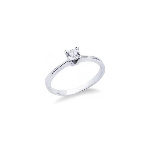 Gioielli di Valenza anello solitario a 4 griffe in oro bianco 18k con diamante ct. 0,30
