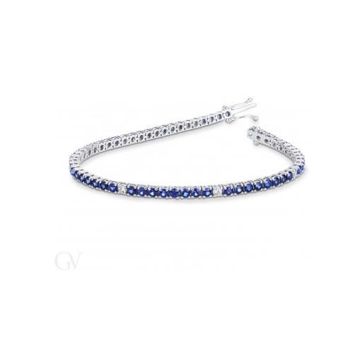Gioielli di Valenza bracciale tennis filo in oro bianco 18k con zaffiri blu e diamanti