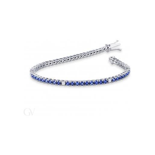 Gioielli di Valenza bracciale tennis in oro bianco 18k con zaffiro blu e diamanti
