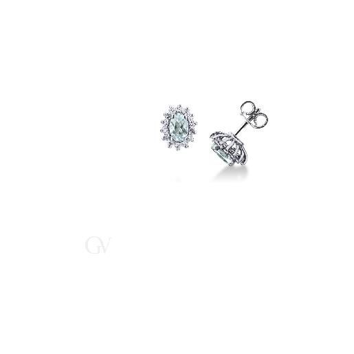 Gioielli di Valenza orecchini in oro bianco 18k con acquamarina ovale e diamanti