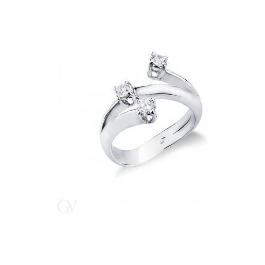 Gioielli di Valenza anello trilogy in oro bianco 18k con diamanti ct. 0,32