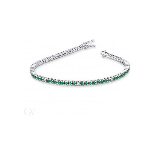 Gioielli di Valenza bracciale tennis filo in oro bianco 18k con diamanti e smeraldi