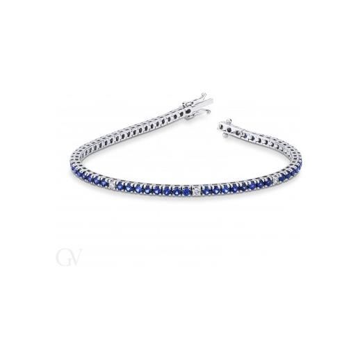 Gioielli di Valenza bracciale tennis in oro bianco 18k con zaffiri blu e diamanti, larghezza maglia 2,45 mm circa