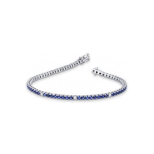 Gioielli di Valenza bracciale tennis in oro bianco 18k con zaffiri blu intervallati da diamanti. 