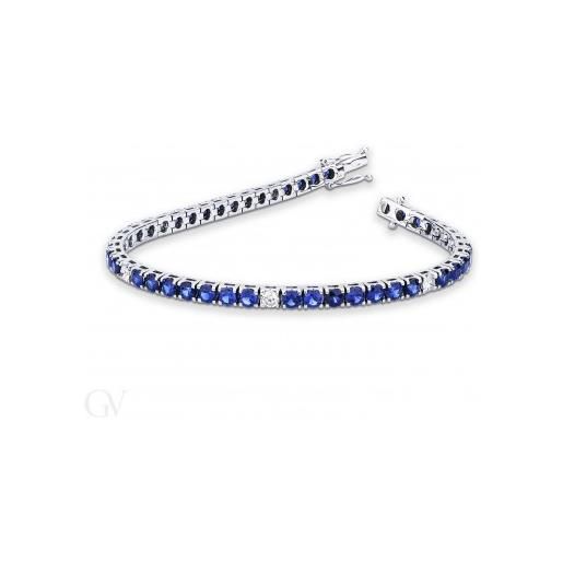 Gioielli di Valenza bracciale tennis in oro bianco 18k con zaffiri blu e diamanti. 