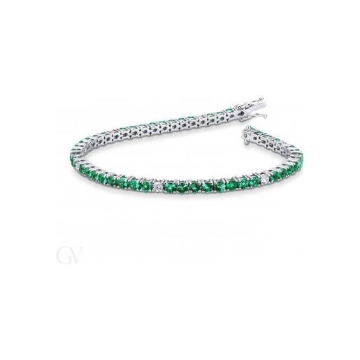 Gioielli di Valenza bracciale tennis filo in oro bianco 18k con smeraldi e diamanti