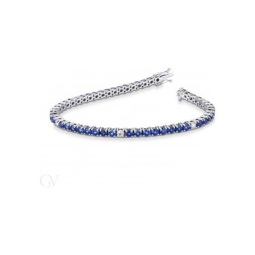 Gioielli di Valenza bracciale tennis filo in oro bianco 18k con zaffiri blu e diamanti