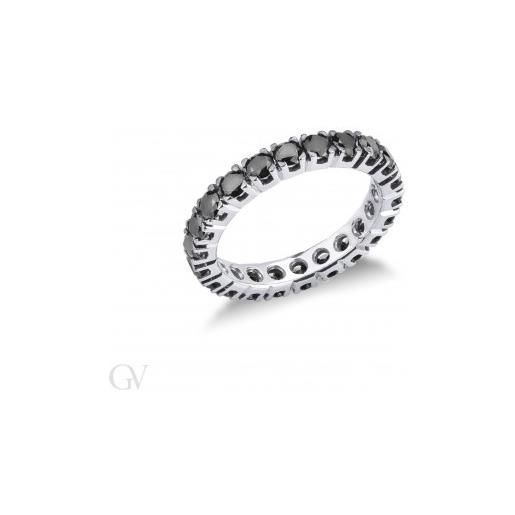 Gioielli di Valenza anello eternity in oro bianco 18k con diamanti neri e punte brunite