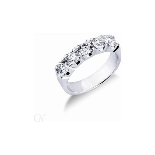 Gioielli di Valenza anello fedina in oro bianco 18k con 5 diamanti, 1.40 ct